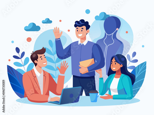 Deaf Employee Using Sign Language in a Team Meeting - Inclusion and Accessibility Vector Illustration