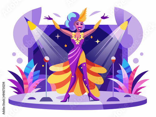 Drag Queen Performing on Stage - LGBTQ+ Entertainment and Pride Vector Illustration