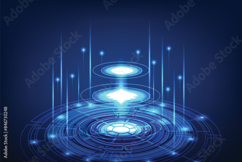 Portal and hologram futuristic circle on blue isolate background. Abstract high tech futuristic technology design