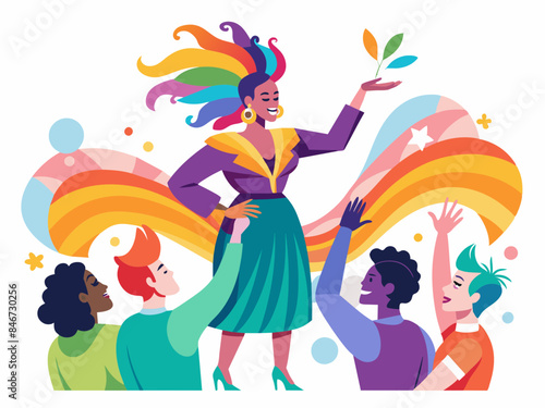 Drag Performer Interacting with Fans - Entertainment and LGBTQ+ Community Vector Illustration