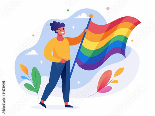 Person Holding an LGBT Flag Proudly - Pride and Identity Vector Illustration