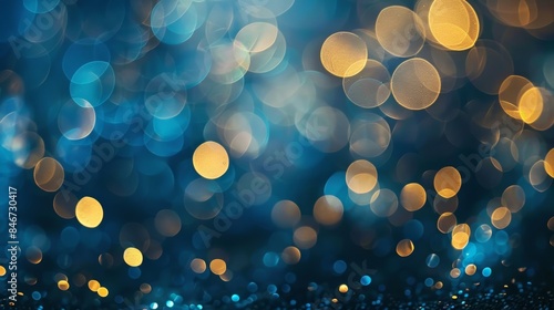 Magical blue and gold bokeh background for festive occasions