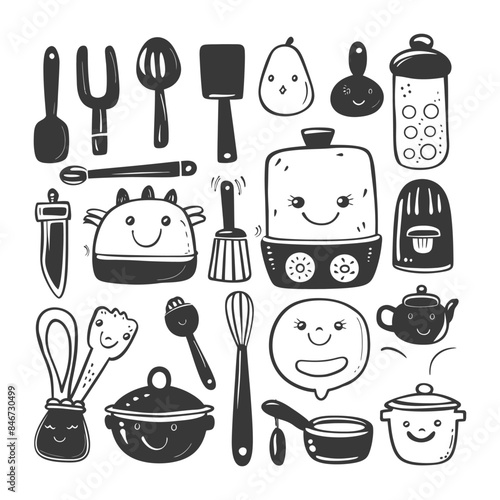 Whimsical Kitchenware Doodles: Cute Culinary Cartoon Collection