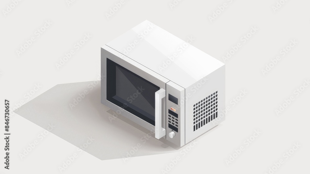 Isometric representation of an open microwave icon for web design on a white background Isometric representation of an open microwave icon for web design on a white background