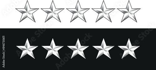 Five stars army, military, award, medal, honour, reward Navy 5 star service, score, silver detailed realistic medal icon for apps, UI, template and websites. Customer review quality satisfaction eps