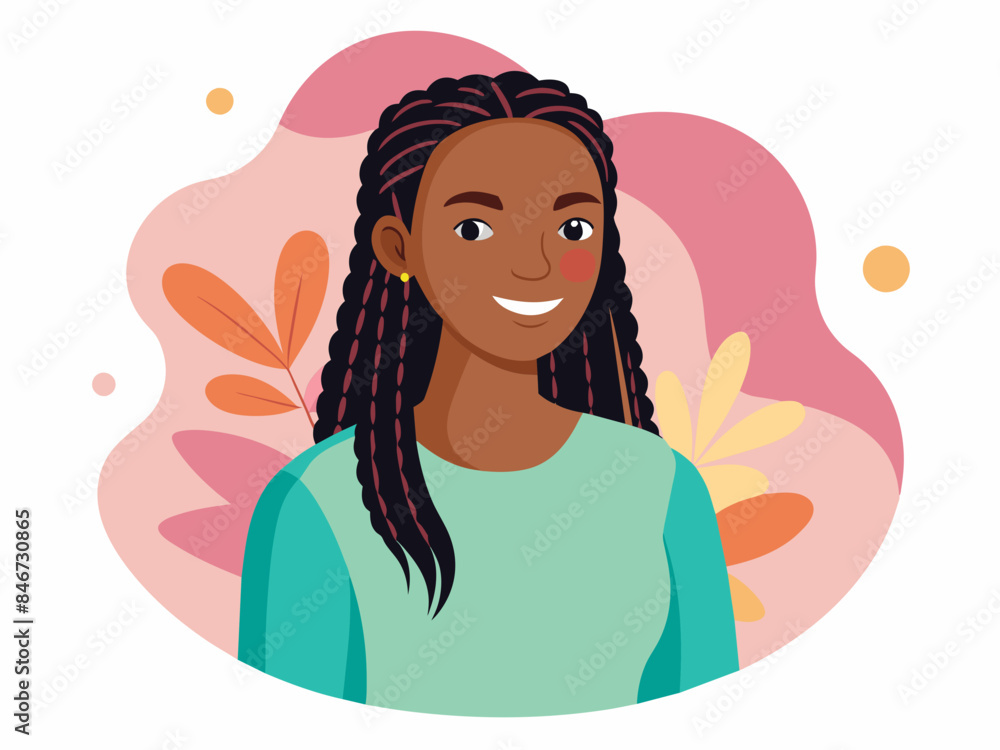 Afro-American Woman with Braids Smiling - Joyful Expression and Pride Vector Illustration Afro-American Woman with Braids Smiling - Joyful Expression and Pride Vector Illustration