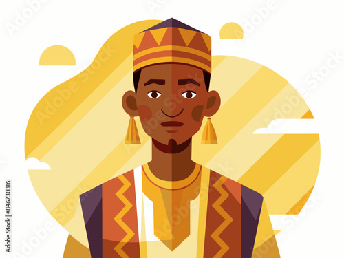 African Man in Traditional Attire Looking Proud - Cultural Identity and Pride Vector Illustration