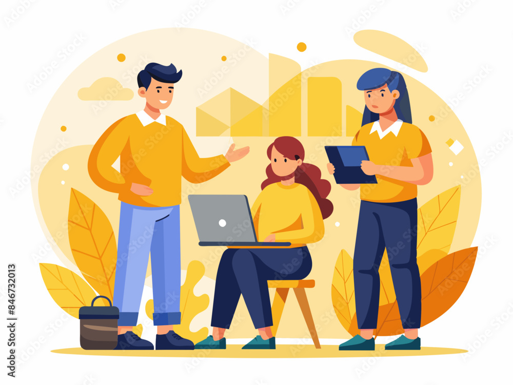Entrepreneurs Discussing a Project with Abstract Background - Vector Entrepreneurs Discussing a Project with Abstract Background - Vector