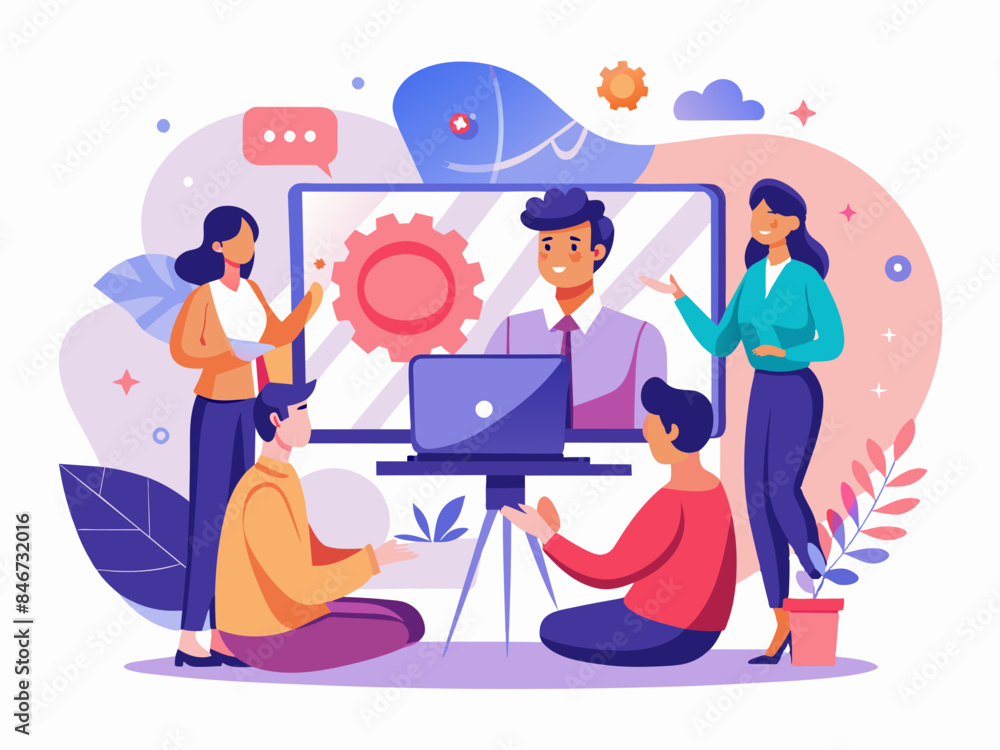 Entrepreneurs Having a Video Conference with Abstract Background Entrepreneurs Having a Video Conference with Abstract Background