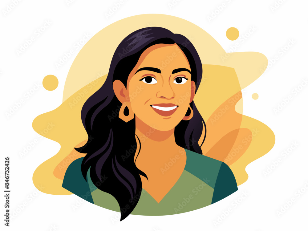 Hispanic woman with hoop earrings, smiling, with a detailed background, reflecting themes of beauty and cultural style. Hispanic woman with hoop earrings, smiling, with a detailed background, reflecting themes of beauty and cultural style.