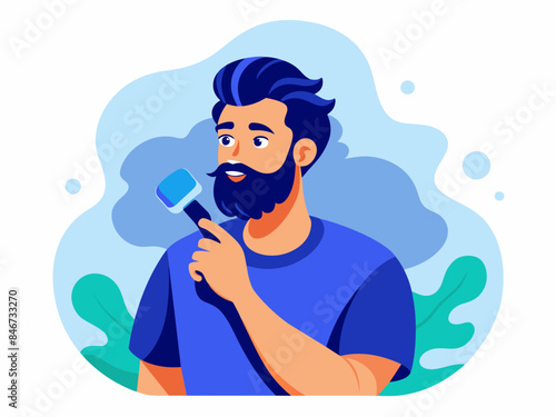 Man Shaving Beard with Abstract Background - Vector Illustration