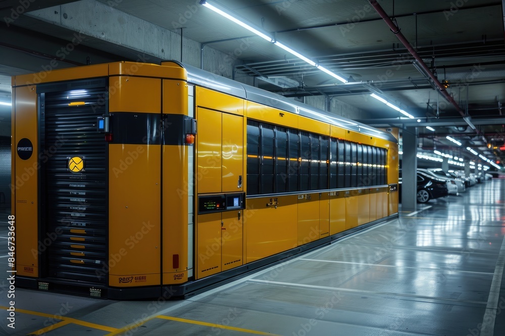 Obraz premium A row of yellow cabinets indoors