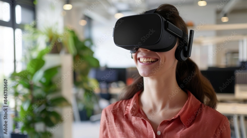 The woman with VR headset The woman with VR headset