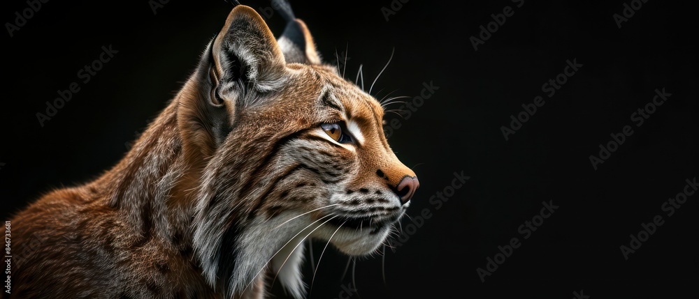 lynx looking away against a black background lynx looking away against a black background