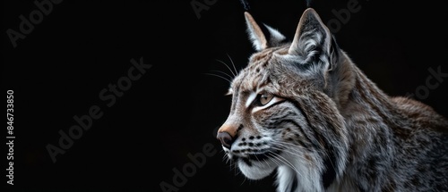 lynx looking away against a black background