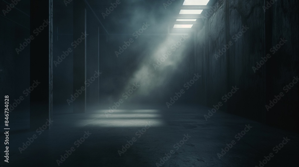 Dark empty hallway with fog and concrete walls Dark empty hallway with fog and concrete walls