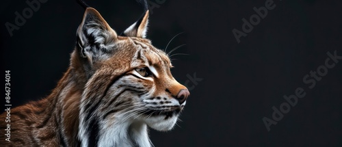 lynx looking away against a black background