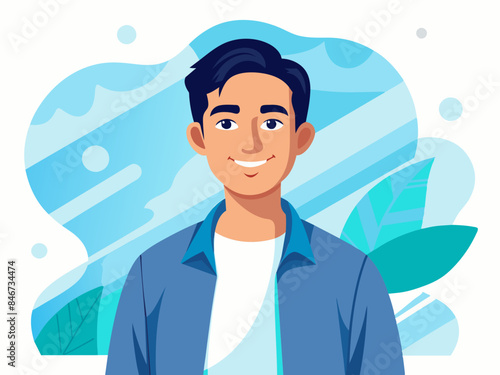 Man in casual clothes smiling vector portrait, ideal for character designs, cultural themes, and friendly illustrations