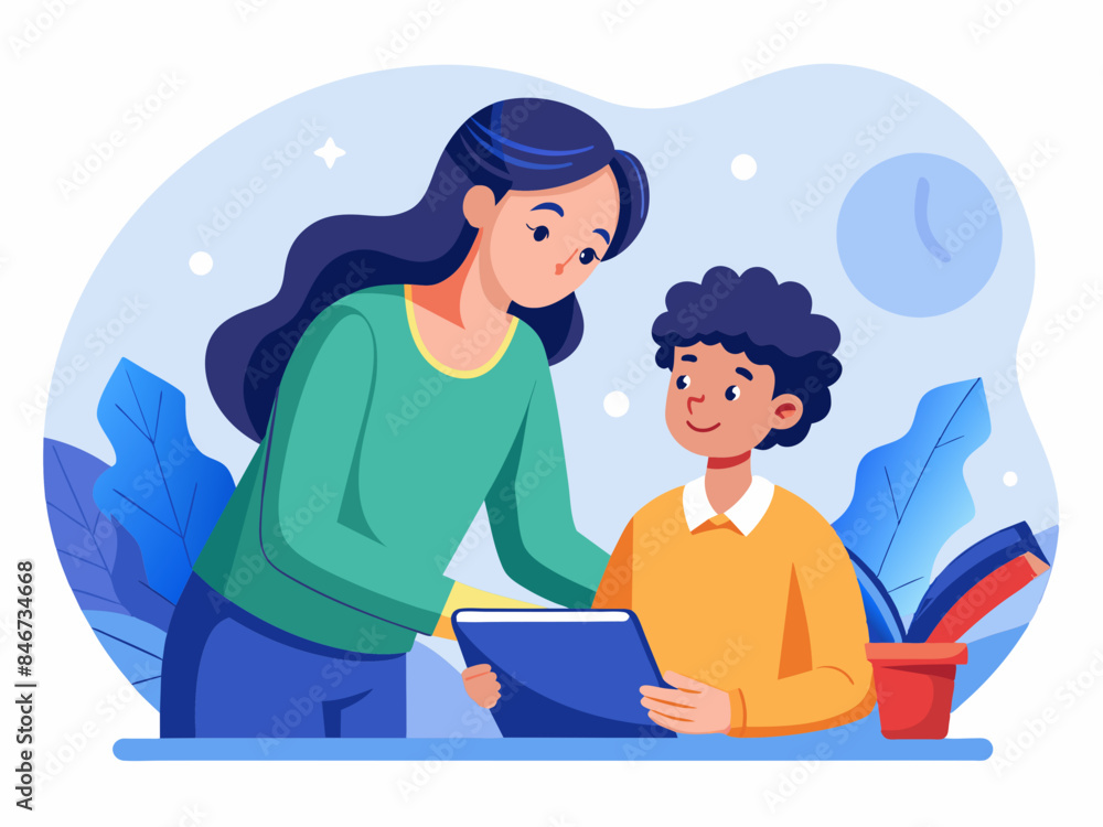 Teacher Helping a Student - Education and Learning Support Vector Illustration Teacher Helping a Student - Education and Learning Support Vector Illustration