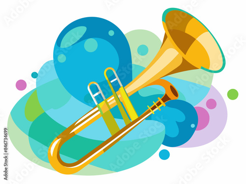 Trombone with Abstract Background - Musical Instrument and Brass Music Vector Illustration