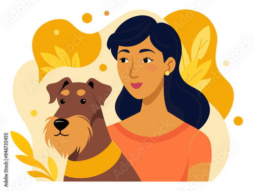 Woman and Airedale Terrier Dog - Abstract Soft Hue Background Vector Art