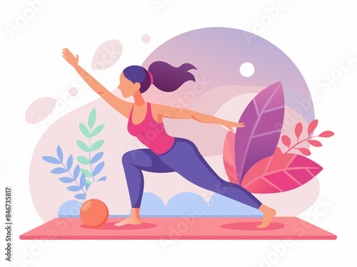Woman Doing Pilates - Abstract Soft Hue Background Vector Art