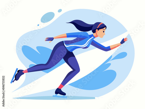 Woman Doing Speed Skating - Abstract Soft Hue Background Vector Illustration