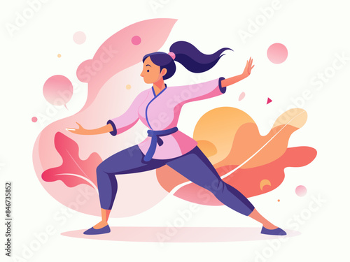 Woman Doing Tai Chi - Abstract Soft Hue Background Vector Design