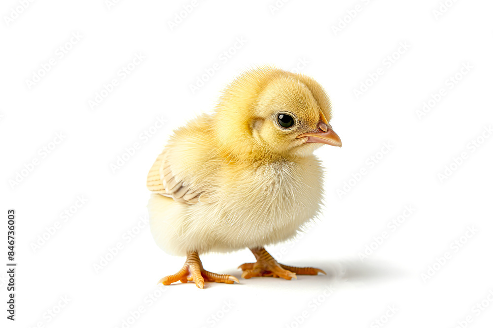 Fluffy yellow chick on white background Fluffy yellow chick on white background