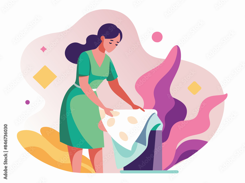 Woman Folding Laundry - Abstract Soft Hue Background Vector Art Woman Folding Laundry - Abstract Soft Hue Background Vector Art