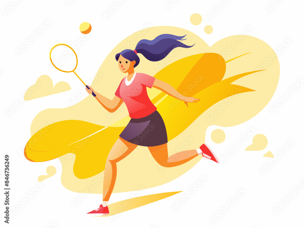 Woman Playing Badminton - Abstract Soft Hue Background Vector Art Woman Playing Badminton - Abstract Soft Hue Background Vector Art