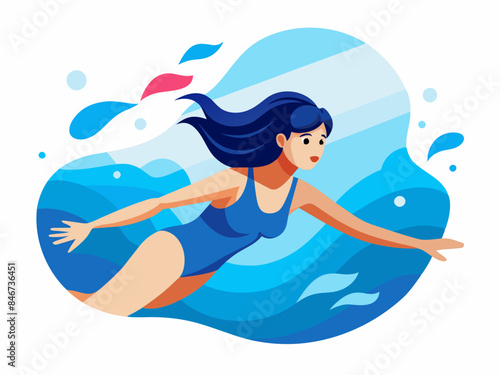 Woman Swimming in a Pool - Abstract Soft Hue Background Vector Art