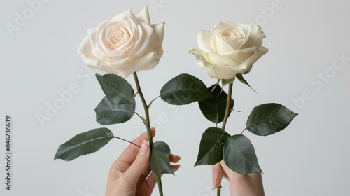white roses in hand holding, beautiful white roses.