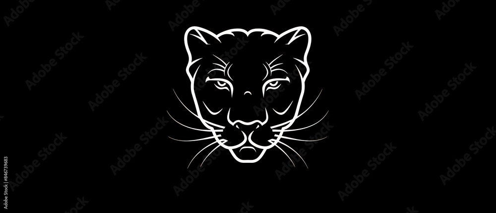 panther face logo design, white on a black simple shapes and lines, on black background panther face logo design, white on a black simple shapes and lines, on black background