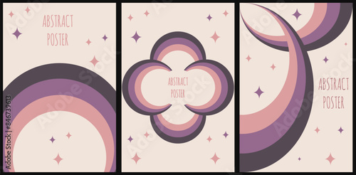 Boho Groovy rainbow frame. Set of Naive Abstract poster covers. Collection Minimalism background. Retro Vector aesthetic. EPS 10