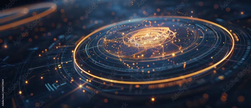 custom made wallpaper toronto digitalSmooth graphical orbit lines, set against a dark blue background, blend technology with sleek, colorful design