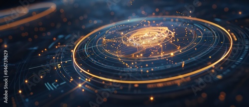 Wallpaper Mural Smooth graphical orbit lines, set against a dark blue background, blend technology with sleek, colorful design Torontodigital.ca