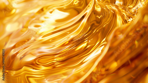 Abstract golden liquid texture with shiny reflections