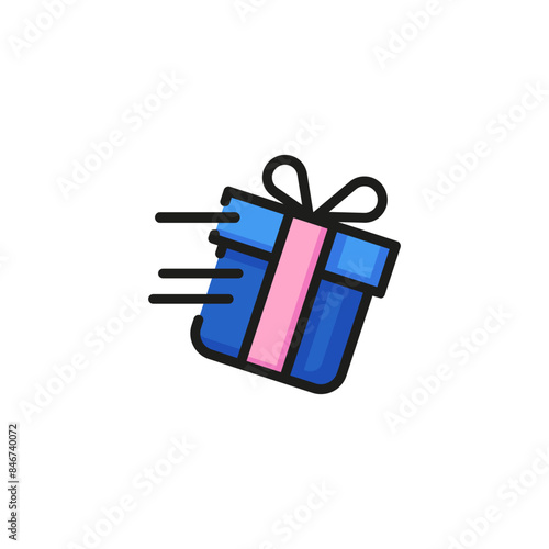 Fast gift delivery line icon. Box, ribbon, speed, motion. Express delivery concept. Can be used for topics like shipping, transportation, purchasing, loyalty program.