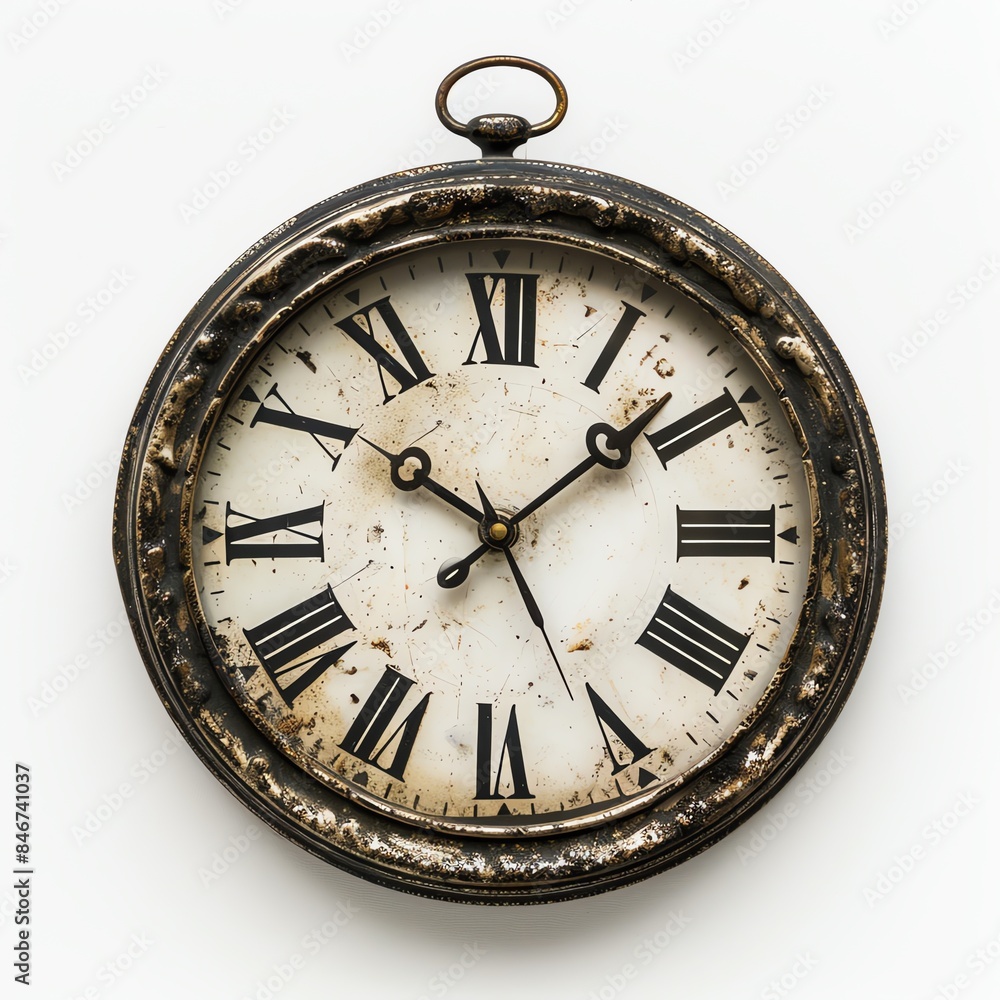 Clock striking midnight on a white background, Clock striking midnight on a white background,
