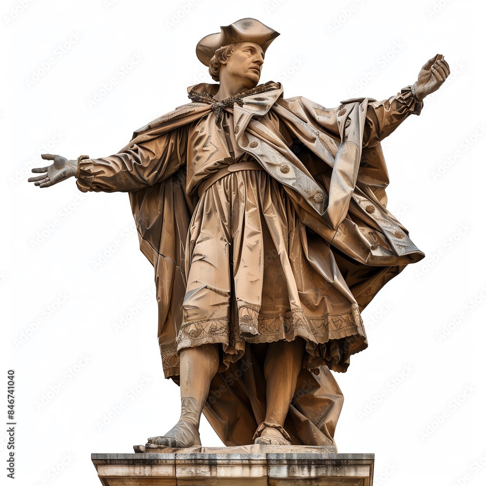 Fototapeta premium Christopher Columbus statue on a white background,