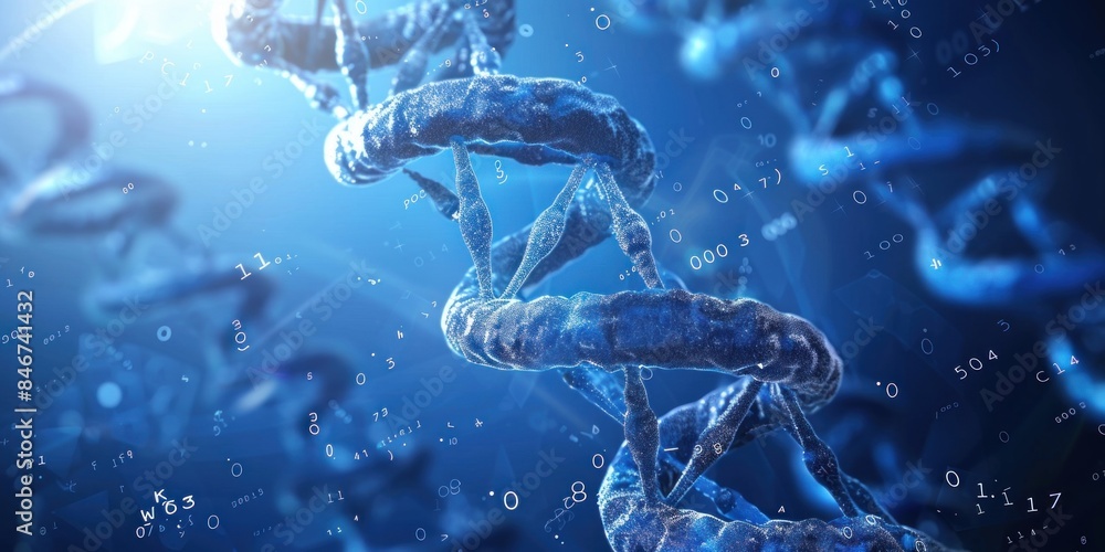 Molecular Biology: Light Blue Background with DNA Strands and Chemical Structures, AI Theme Molecular Biology: Light Blue Background with DNA Strands and Chemical Structures, AI Theme