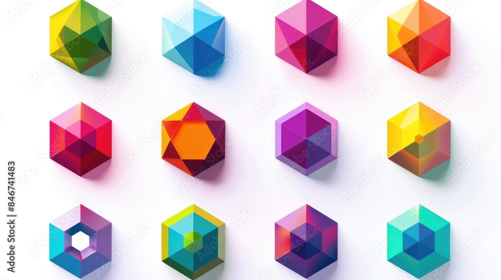 Colorful hexahedron set of cooperation icons isolated on white Colorful hexahedron set of cooperation icons isolated on white