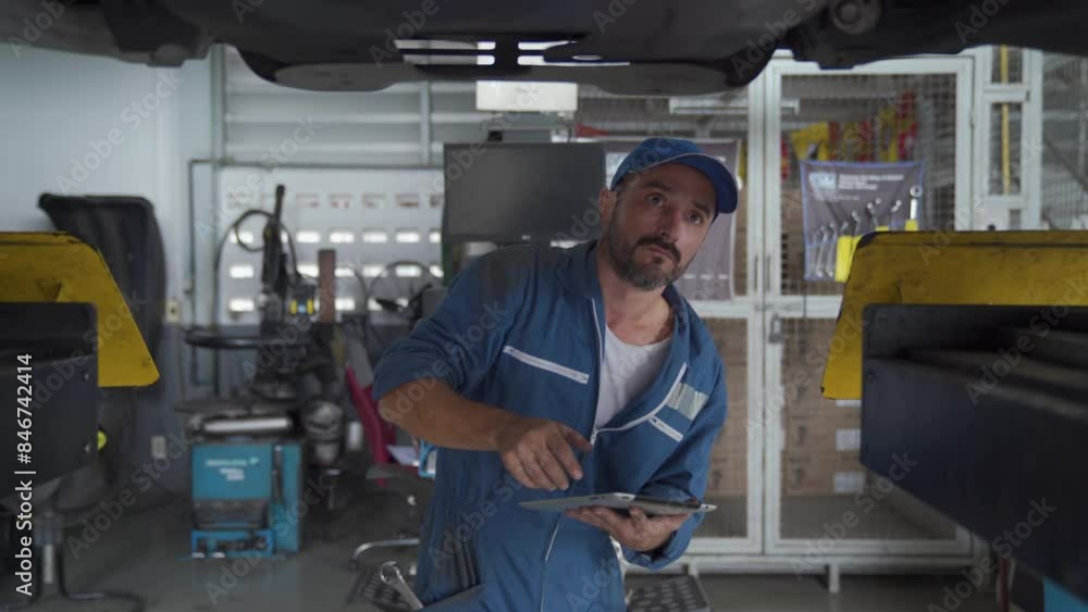 Automobile technician. Mechanic in uniform working in auto service. Automobile technician. Mechanic in uniform working in auto service.