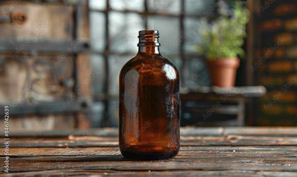 Large dark glass bottle designed for essential oils. A robust container for liquid Large dark glass bottle designed for essential oils. A robust container for liquid