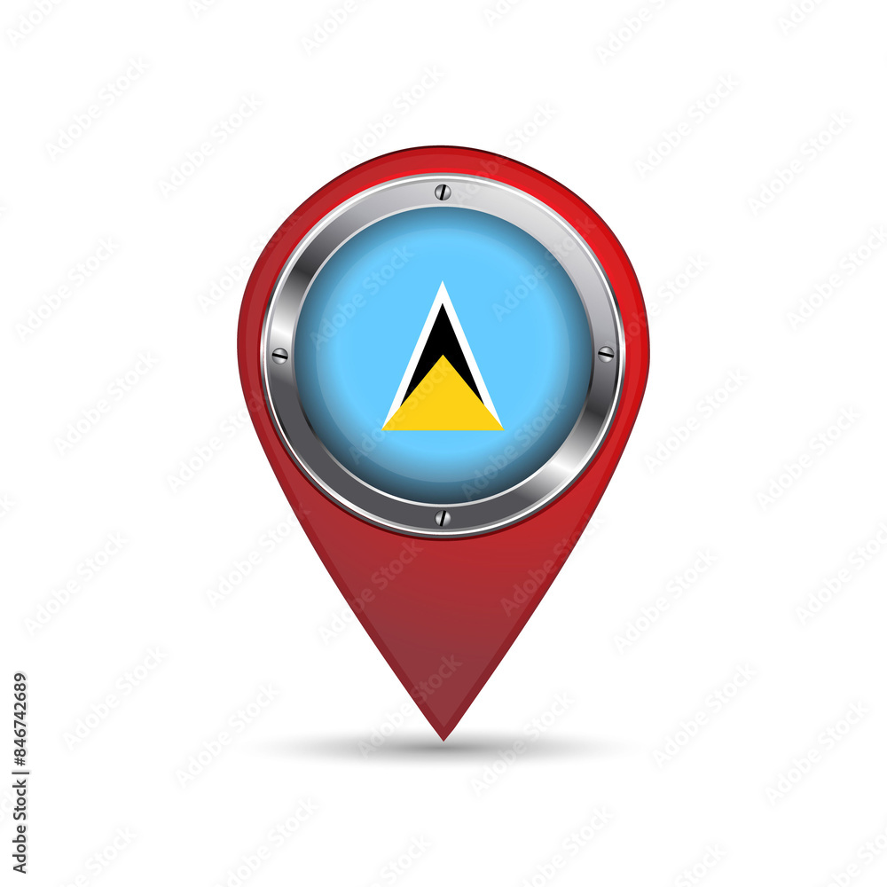 3D pin location icon with Saint Lucia flag inside vector image design 3D pin location icon with Saint Lucia flag inside vector image design