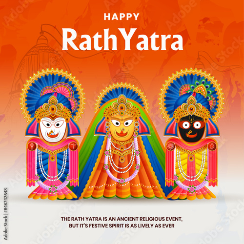 Illustration of Lord Jagannath Rath Yatra festival of odisha India celebration background.