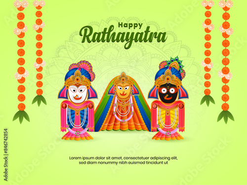 Illustration of Lord Jagannath Rath Yatra festival of odisha India celebration background.