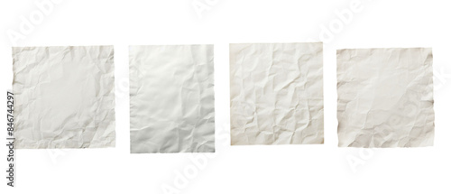 Set of single blank piece of paper with subtle wrinkles isolated on transparent