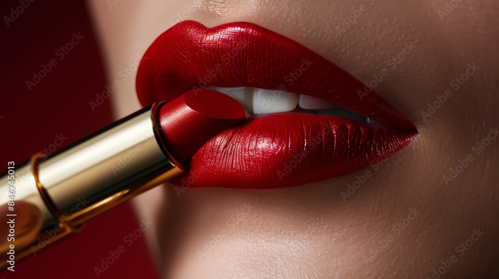Obraz premium The red lipstick application